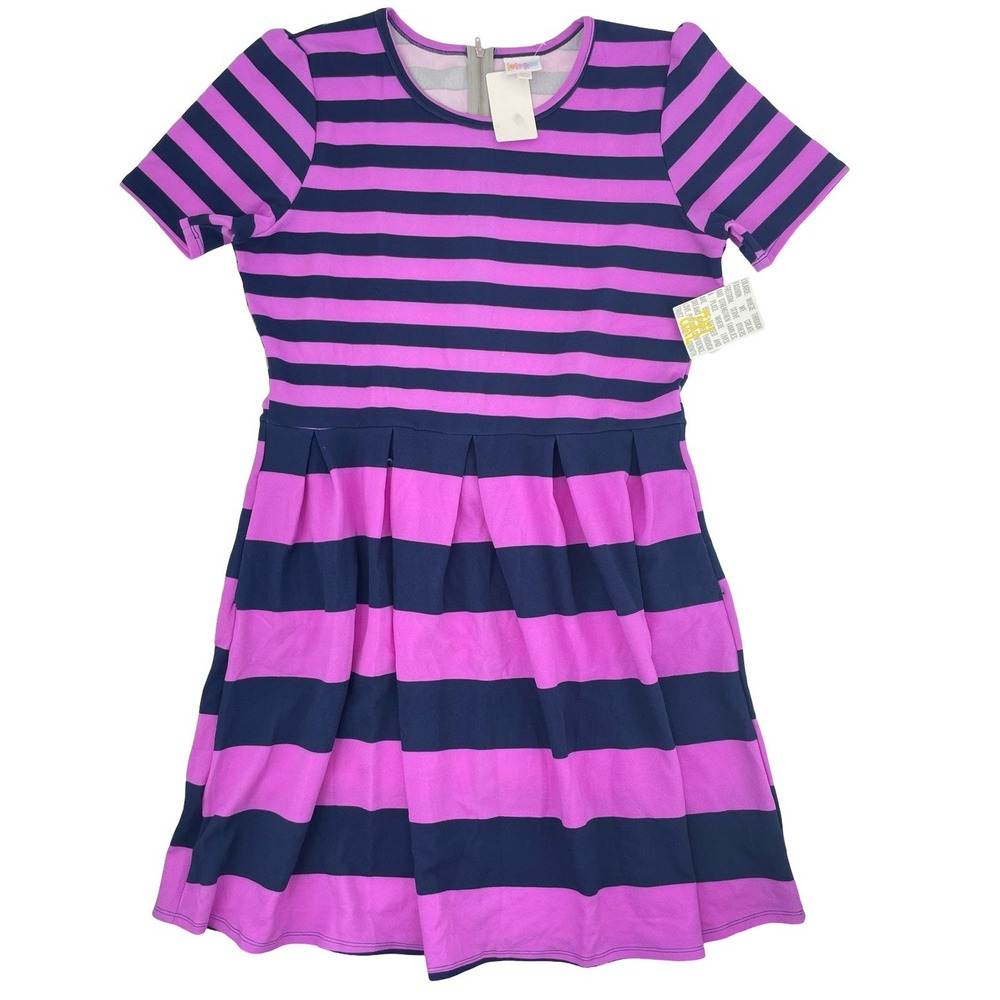 LuLaRoe Women's Dress Amelia Purple Navy Blue Striped 3XL